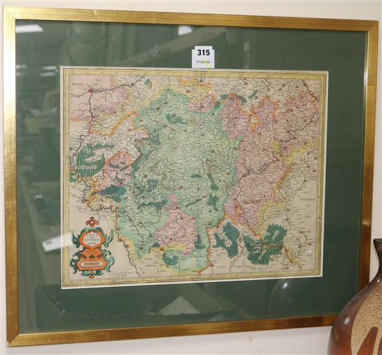 Gerardus Mercator and Henricus Hondius, coloured engraving, map of Trier Lutzenburg, 37 x 47cm